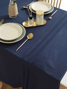1pc Solid Color Polyester Tablecloth For Dining Table, Coffee Table, Living Room, Suitable For Wedding Banquet, Birthday Party, Home Decor, Outdoor, Study, Kitchen - Navy Blue - View 5