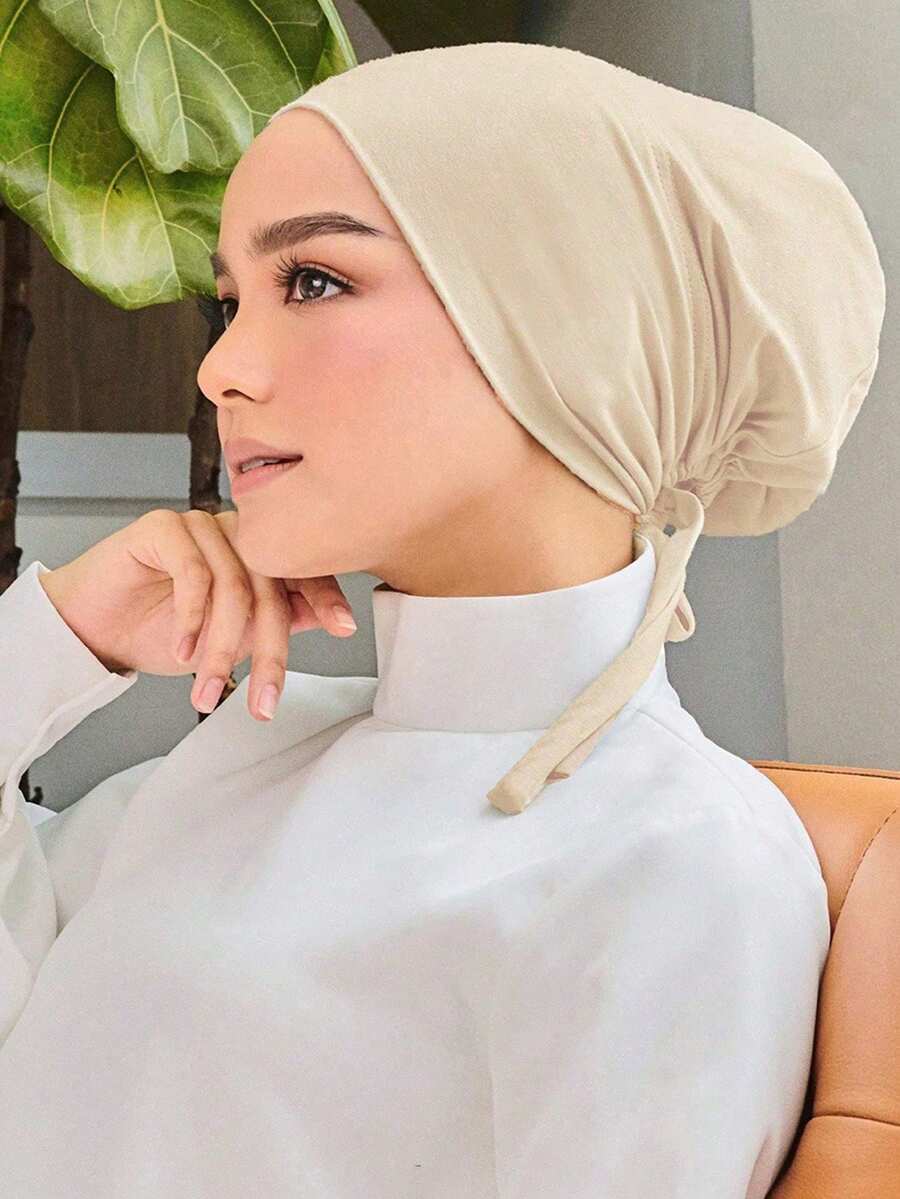 1 pieza Gorro tubular básico de unicolor para mujer, diadema para abaya, gorro interior diario, velo y accesorio para el cabello para mujer - Beis - Ver 1