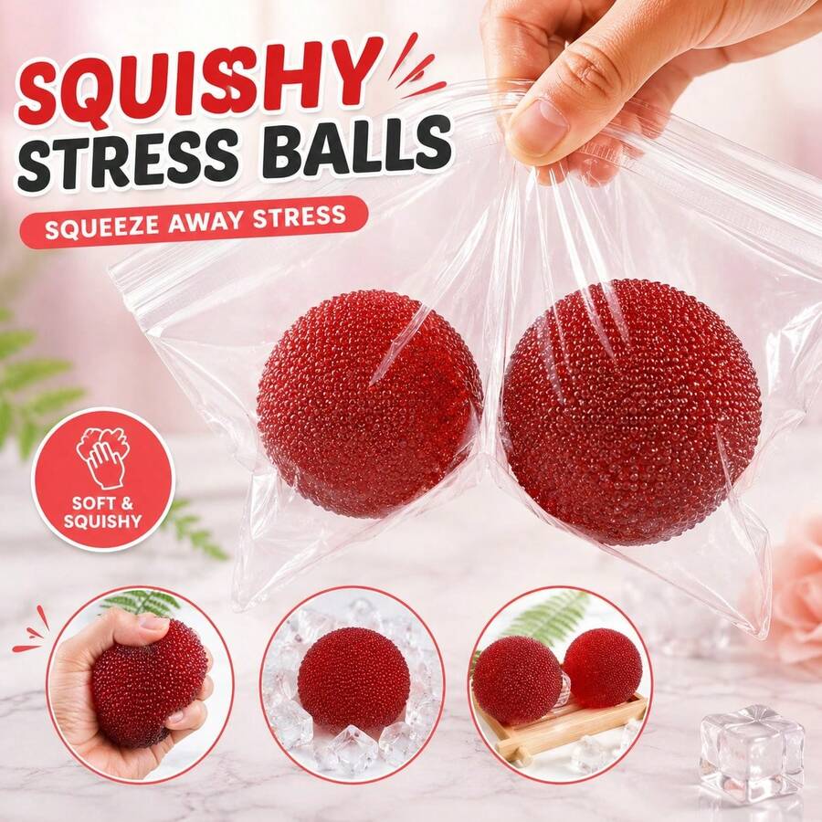1/4-Piece Set Of Adult Stress Relief Balls & Squeeze Toys - Glittery, Taffy-Like Stress Balls And Slow-Rising, Gummy-Texture Squeeze Balls; Ideal For Birthday Gifts, Party Favors, Or Goodie Bag Fillers (Burgundy) - A - 查看 1