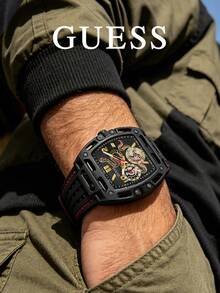 Guess GW0857G1 Jam Tangan Quartz Pria, Tali Silikon Hitam, Dial Skeleton, Motif Ular, Jam Tangan Olahraga Multifungsi - Hitam - View 3