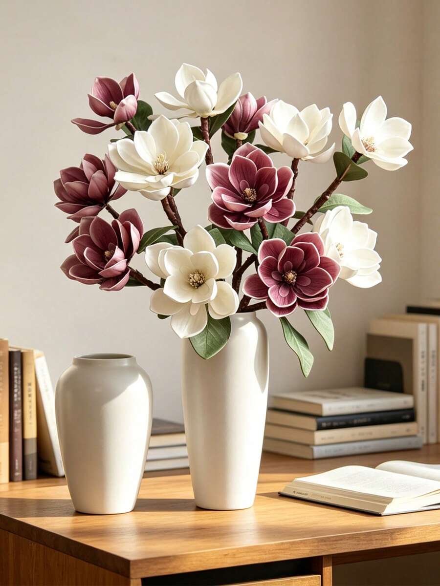 ZaiYe 1件裝 奢華仿真木蘭花 - 觸感柔軟、高端婚禮、情人節禮物、室內外家居裝飾、人造花裝飾 - 優雅餐桌DIY中心裝飾