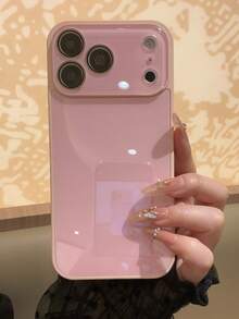 夏季純色馬卡龍玻璃質感直邊內置鏡頭膜 Apple 16ProMax 手機殼 IPhone13 新 14pro 防指紋 16 極簡 15Promax 全包覆 15 保護套 11/12 適用於 IPhone17promax 17pro 17 16pro 時尚手機殼 軟橡膠邊全包覆保護手機殼 - 粉色 - 查看 4