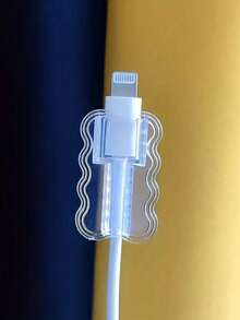 Juego de protectores de cable ondulados, protector de cable de poliuretano termoplástico (TPU), accesorios de protección de cables, sin batería requerida, adecuado para teléfono, protector de cable de datos - Blanco - Ver 5
