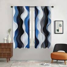 2PCS Geometric Abstract Curtains, Blue Abstract Wavy Lines Simple Curtains, Polyester Fiber, Pole Pocket Design, Privacy Protection, UV Protection, Room Decoration, Home Decoration, Versatile Decorative Curtains - Multicolor - View 8