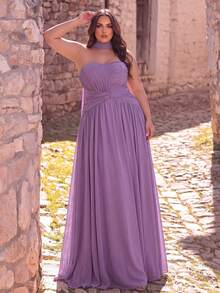 Faeriesty Robe de soirée sans bretelles avec nœud torsadé pour femmes grandes tailles, convient pour banquet, rendez-vous romantique, célébration d'anniversaire, dîner formel, fête de mariage, automne - Lilas - Voir 4
