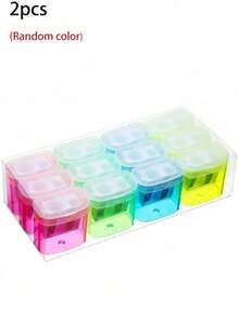 1/2/4pcs Multi-Color Transparent Dual-Hole Pencil Sharpener, Industrial-Grade Mechanical Pencil Sharpener With Shavings Collector Box For Standing Storage, Student DIY Stationery Tool, Suitable For Office / Home / School Hand Drawing / Gardening Drawing, Practical Small Gift For Dad - Multiple Styles - View 8