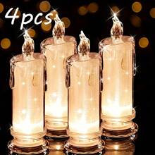 4pcs Battery Operated LED Flameless Candles, Round Acrylic Bottle Candles, Adjustable Lighting, Independent Design, Suitable For Christmas, Valentine's Day, Wedding, Birthday, Bedroom Decor - Diamond - View 1