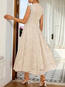 Women's Wedding Guest Dress, New And Elegant Fan-Shaped Lace Flared Dress, Retro Sleeveless Lace Dress, Suitable For Wedding Bridesmaid Dress, Evening Party, Casual Romantic Dates - 灰藍色 - 查看 6