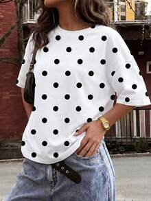 Vaiaye Women Loose Round Neck Casual T-Shirt, Striped Patchwork Minimalist Slim Fit Short Sleeve T-Shirt, Spring/Summer Vacation - White Background With Black Waves - View 7