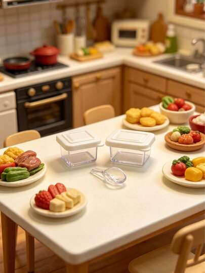 1Set Ensemble de contenants de stockage alimentaire miniature pour maison de poupée 1,8cm | Contenant de stockage alimentaire transparent avec mini cuillère à mesurer, design scellé réaliste avec couvercle | Accessoires miniature pour maison de poupée 1:12 | Boîte de rangement de cuisine réaliste / Accessoires de jeu alimentaire pour réfrigérateur | Convient pour la cuisine de maison de poupée / réfrigérateur / scènes de stockage alimentaire, jeu de rôle | Compatible pour garçons et filles, décoration de scène miniature | Cadeau d'anniversaire / Noël / Fête sur le thème de la cuisine / Carnaval