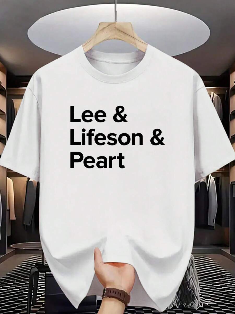 New Versatile, 100% Cotton, Short-Sleeved Casual T-Shirt With A Black And White "Lifeson & Peart" Print. Simple And Elegant, Suitable For Music Lovers And Everyday Wear. Unisex. - 白色 - 查看 1
