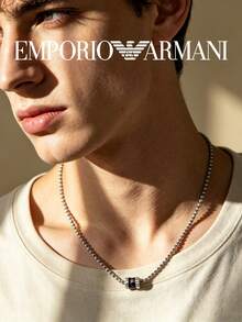 EGS2844040 Armani 男士奢華 Logo 吊墜項鍊禮物 - 黑色 - 查看 3