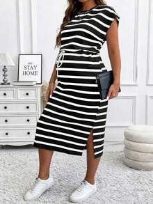 Parara Sleeveless Maternity Dress, Commuting Style, Elegant, Bodycon Summer - Black and White - View 5