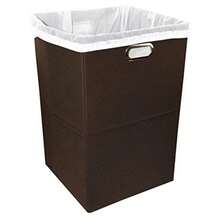 Cesta grande plegable para ropa con bolsa de lavandería tela no tejida duradera de alta calidad tabla de plástico tamaño extragrande ahorro de espacio y cesta compacta con asas de metal café - marrn - Ver 2