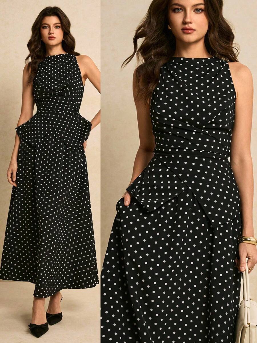 Women Midi Dresses - Black and White - View 1