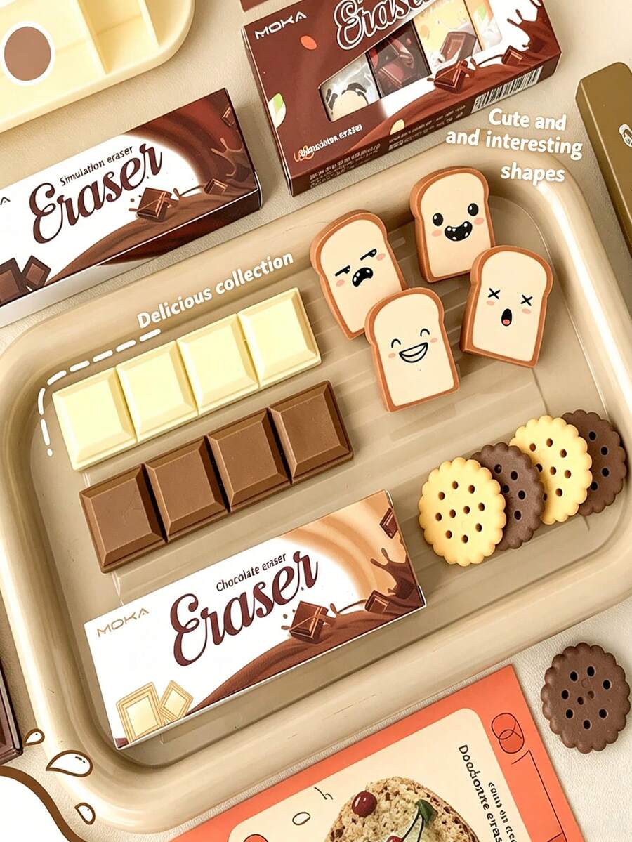 4pcs Cute Cartoon Snack Shaped Eraser Set, Writing Or Correction Tool, Office Supplies, Personalized Office Supplies, Personalized Stationery, Suitable For Office, School, Back To School Essentials - Simulated Snacks - View 1