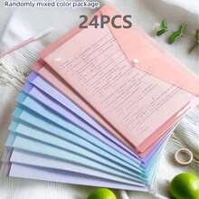 24/20/16/10/8/5/3/1pc A4 Plastic Document Bag - Thickened Document Bag, Transparent Snap Button Data Student Document Storage Bag, A4 Document Bag, PP Transparent Plastic Snap Button Document Bag, Plastic Document Bag, Macaron Color Waterproof Data Bag, Office Folder Fashion Document Storage Waterproof PP Material Suitable For Students And Office Use - Multicolor - View 16
