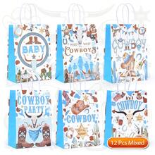CARRIECUR Sacs cadeaux en papier thème cowboy western, 6 designs imprimés Far West, sacs de fête avec poignées pour anniversaire, baby shower, fête de rodéo, fête thème cowboy, emballage cadeau & fournitures de fête - Voir 7