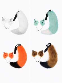 Multicolor Patchwork Fox Costume Set, Cute Animal Cosplay Props Include Cat Ear Headband, Fox Tail Halloween - Multicolor - View 8