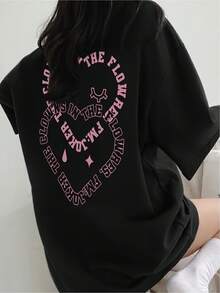 Camiseta oversize moderna  casual unisex estampado original diseño único cómodo elegante adecuado para todas las ocasiones tamaño grande negro ropa de moda palabras clave populares - Negro - Ver 1