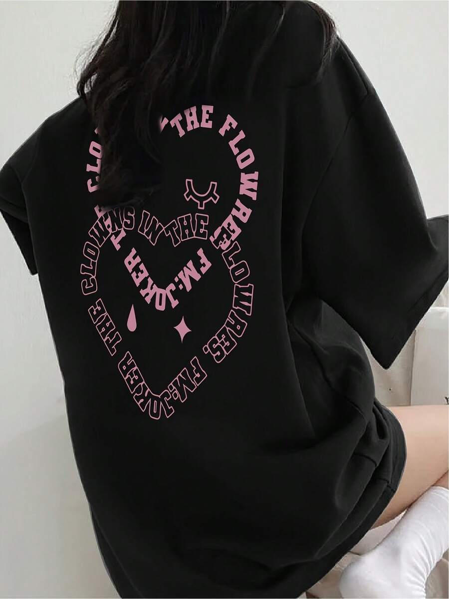 Camiseta oversize moderna casual unisex estampado original diseño único cómodo elegante adecuado para todas las ocasiones tamaño grande negro ropa de moda palabras clave populares - Negro - Ver 1
