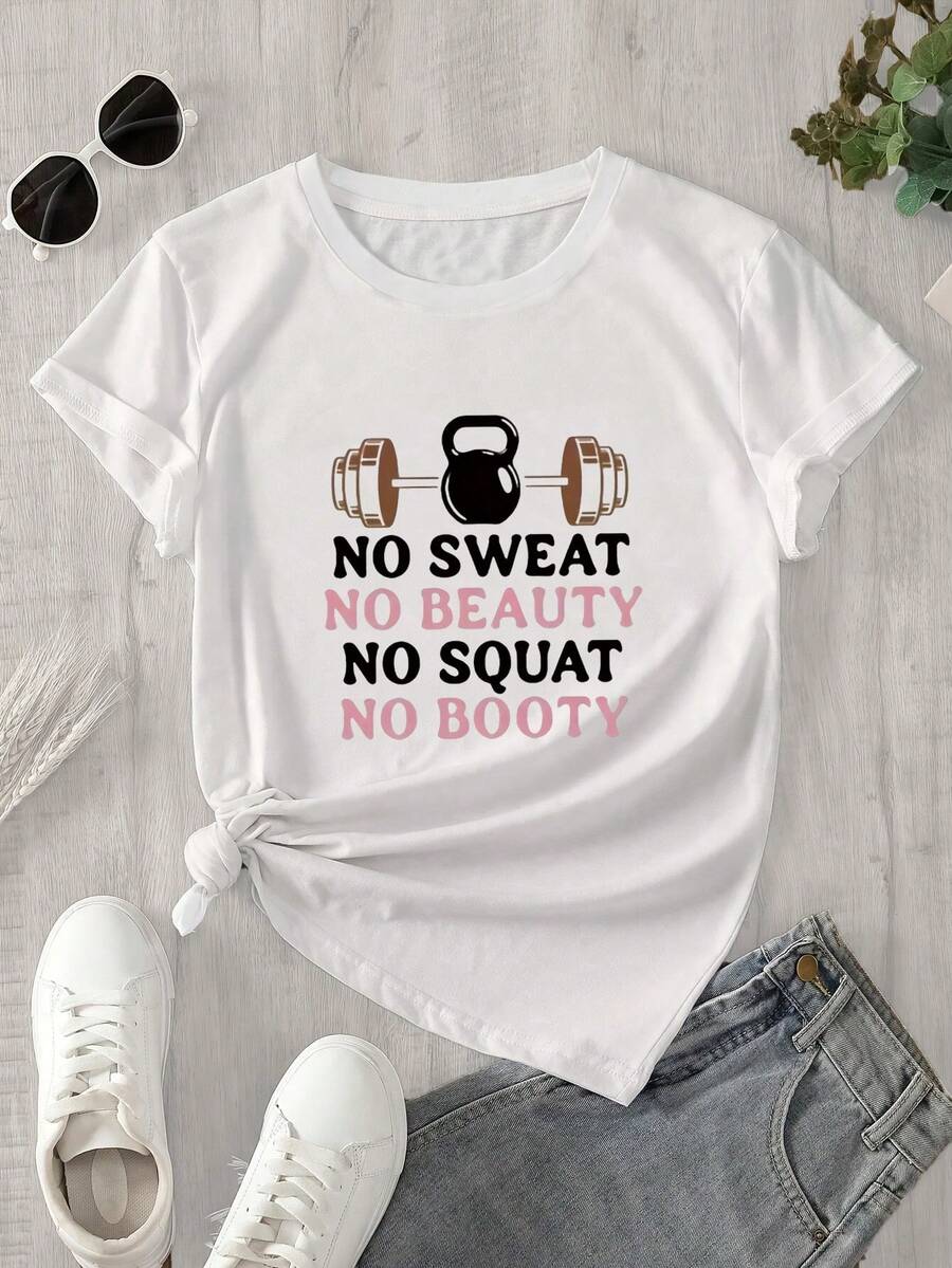 Sudadera de manga corta con cuello redondo para mujer, transpirable, que no provoca sudoración, con estampado y apta para todas las estaciones. - Blanco - Ver 1