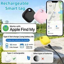 RSH 1 buah Tag Pelacak Pintar Bluetooth Isi Ulang, Bekerja dengan Apple Find My, Pencari Barang Anti-Hilang, Pelacak GPS Mini Pengisian USB-C untuk Kunci, Tas, Dompet, Koper, Kompatibel dengan iPhone atau iPad - Hitam - View 1