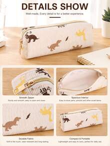1 buah Tempat Pensil Corduroy Motif Dinosaurus, Ukuran S/M/L, Kantong Pena Resleting Multi-Ukuran, Organizer Alat Tulis Segitiga Estetik, Tas Kosmetik Multifungsi Kapasitas Besar, Kantong Penyimpanan Lembut dan Tahan Lama untuk Siswa Perempuan dan Remaja, Perlengkapan Penting untuk Kembali ke Sekolah & Musim Wisuda, Penggunaan Sehari-hari & Perjalanan - Gaya dinosaurus - View 5