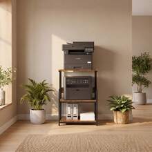 3-Tier Rolling Printer Stand With Storage Shelves, Multi-Purpose Printer Organizer Cart With Wheels, For Folders Books Fax Machine Scanner Home Office Desk - Brown - View 7