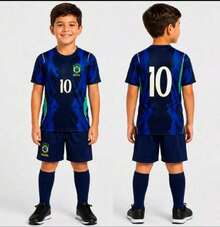 ! BRA5IL Blue And Black Shirt And Shorts Set, Men's Shirt With Team Badge - 巴西藍配黑色 - 8 - 查看 2