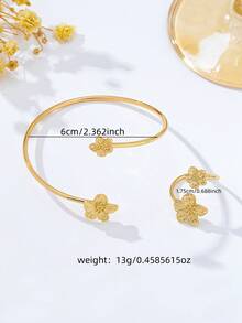 1 Set All-Season Women's Open Petal Bangle Bracelet Set - Yellow Gold - View 2