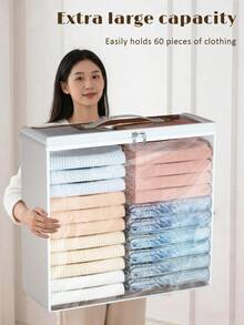 1pc Transparent Front-Flip Foldable Clothes Storage Box, Large Capacity Zipper Handle Organizer Bin, Odorless, Waterproof, Space-Saving, Suitable For Wardrobe, Bedroom And Dorm - Clear - View 2