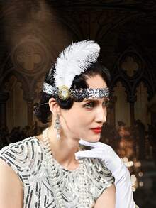 4件組 Forever & Moment 1920年代女性 Flapper 配件套裝 – 咆哮20年代 偉大蓋茨比 頭飾、耳環、人造珍珠項鍊、手套，適用於 Flapper 裝扮配件 - 多色 - 查看 5