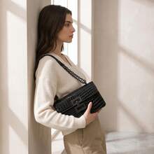 A Mini Fashion Women's Retro Shoulder Bag, Metal Chain Lightweight Crossbody Bag PU, Suitable For Women's Daily Commute - màu đen - Xem 4