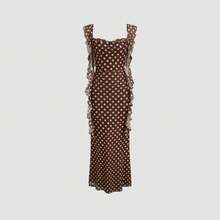 Elegant Slim-Fit Mesh Fishtail Dress With Delicate Ruffle Design For Women Party Evening Wedding Guest Cocktail Dresses - 咖色波點 - 查看 1