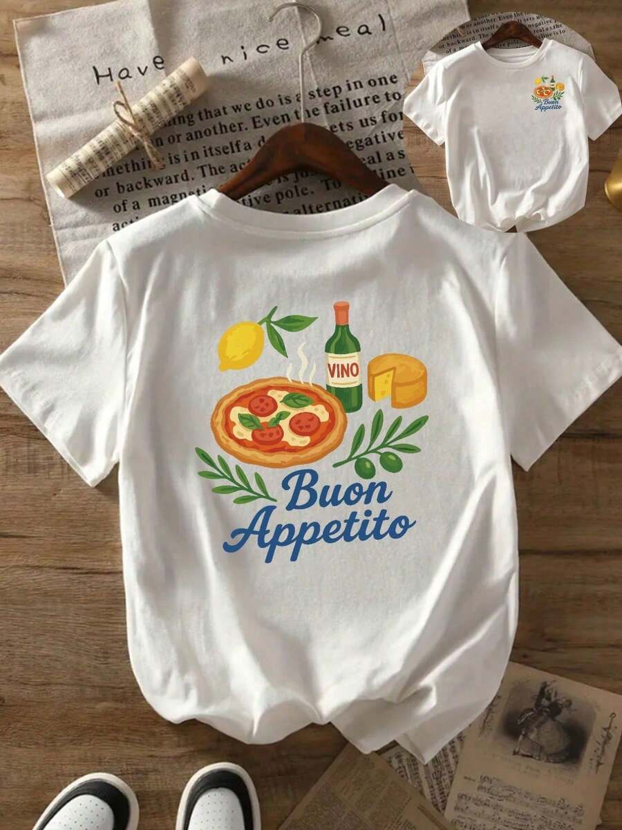 Graphic Holidays Graphic, 1-Pack. 100% Cotton. Women's T-Shirt With "Bon Appetit" Print On Front And Back, Short Sleeve, Casual Summer Top - 白色 - 查看 1