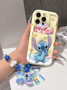 Disney Has Authorized, Phone Case - Chain Set, The Stitch Lilo & Stitch 3D Phone Case Plus A Silicone 3D Stitch Bracelet With Metallic Ring Removable Bracelet, Stitch And Angel Pattern, Compatible With Iphone17/16/15/14/13/12/11/XS/XR/X Plus Pro Max, A Stylish Cartoon Phone Case, The Perfect Gift Choice, Phone Protection, Durable Phone Cover, Great Gift For Friends And Family. - 白色 - 查看 6
