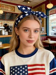 1pc American Flag Bow Headband, Suitable For Women And Girls, Red, White, Blue Tricolor, Patriotic American Flag Design Headband, Perfect For Independence Day (July 4th), Veterans Day Party And Other Events, Holidays, Birthdays. - Multicolor - View 6
