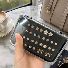1pc Portable Transparent Earring Storage Box, Large Capacity Anti-Oxidation Stud Earring Storage Box, Women's Transparent Travel Jewelry Organizer - Black - View 3