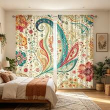 2 chiếc rèm cửa chủ đề hoa văn Bohemian với thiết kế họa tiết Paisley, túi treo thanh, bảo vệ quyền riêng tư, rèm trang trí phòng, rèm phòng khách, rèm trang trí đa năng, có thể giặt bằng máy, phù hợp cho tất cả các mùa, không bao gồm dây buộc - Nhiều màu - Xem 2