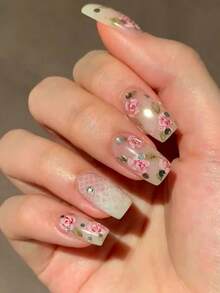 1 Stück Vintage rosa blühende Rose 2D Nail Art Aufkleber, selbstklebende Nageldekoration Nagelaufkleber - Graublau - Übersicht 6