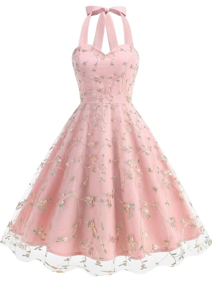 Vestido Gala Tirantes Tul con Bordado Nuevo - Rosa - Ver 1