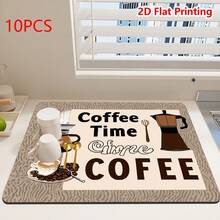 1/10Pcs Coffee Time Printed Dish Drying Mat For Kitchen Counter Coffee Mat Bar Accessories, Hide Stain, Rubber Backed, Absorbent, Fit Under Coffee Maker, Espresso Machine, Pot, Dish Rack - Multicolor - View 11