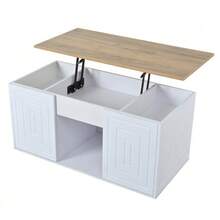 Mesa de centro para sala de estar, 46 x 95 x 45 cm, altura ajustável até aproximadamente 59 cm, com duas portas de armário e design minimalista. Mesa lateral em madeira natural, mesa de centro, escrivaninha. - Branco - Ver 6