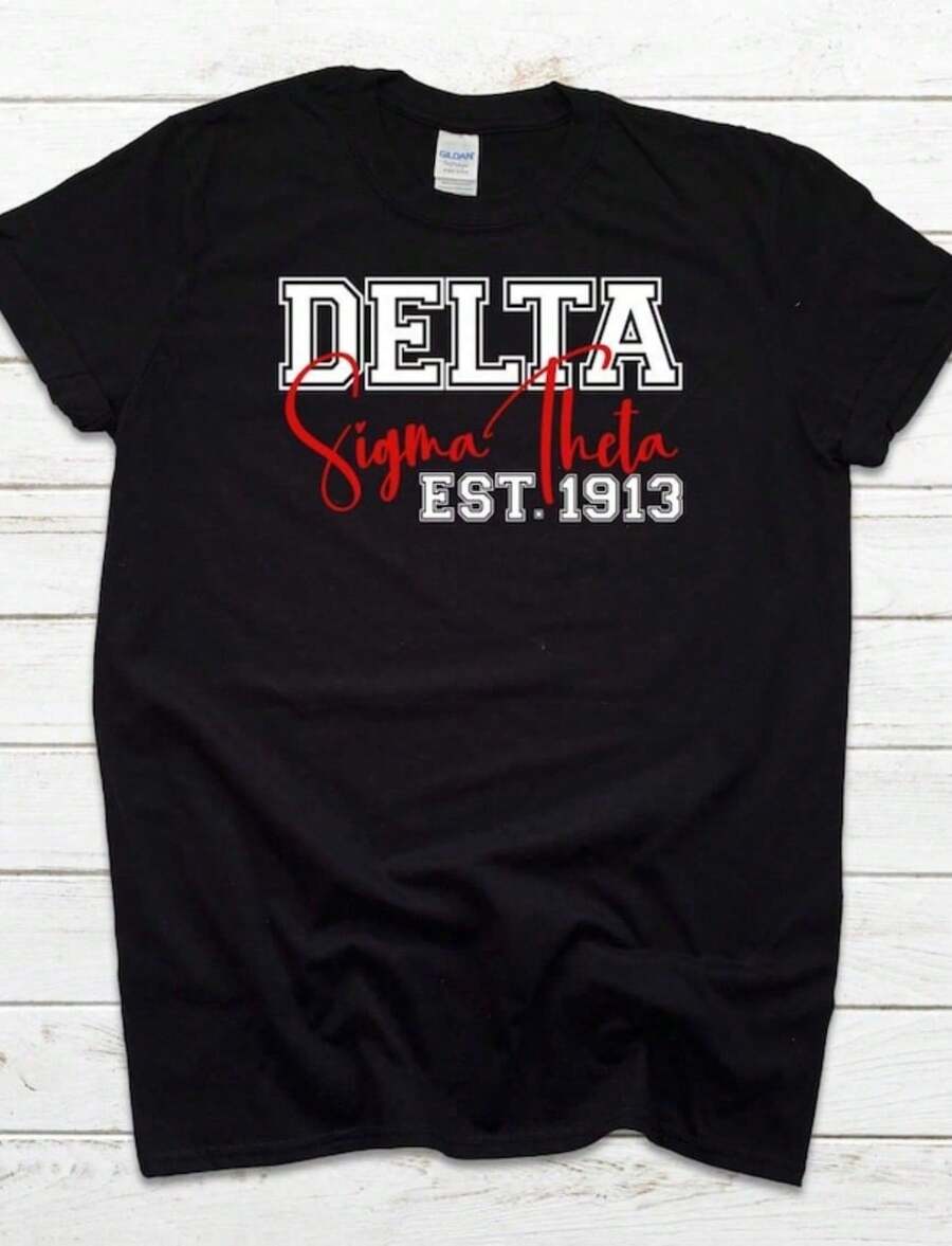 Deelta Sigma Theta Fraternity Letterpress Crew Neck T-Shirt, Retro Loose Fit - Back 6 - View 1