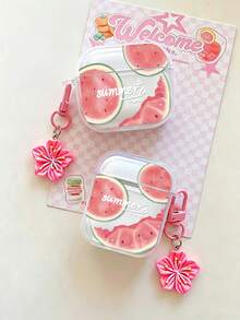 Funda de auriculares Bluetooth con diseño de sandía pintada, botón de flor transparente, engrosada, de moda, anti-caída, compatible con S4, funda protectora para auriculares inalámbricos Bluetooth Apple, carcasa brillante Pro2, cobertura completa, funda protectora para Pods 31/2/3 generación, carcasa suave anti-caída Pro - Multicolor - Ver 4