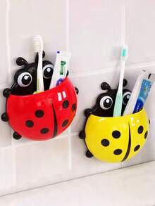 Portaspazzolino da parete carino a forma di coccinella a sette macchie con coperchio, organizer da bagno senza foratura, struttura robusta e durevole, design indipendente salvaspazio, scatola portaoggetti multifunzionale da bagno adatta anche come organizer da piano d'appoggio, compatibile con spazzolino elettrico, dentifricio, rasoio e altri articoli, design con parte superiore aperta, adatto per bagno, dormitorio scolastico e camper - Multicolore - Visualizzare 4