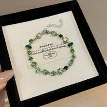 1pc Fashion Summer Sparkling Green Candy Rhinestone Bracelet, Mori Style Niche Fresh Versatile Bracelet, Suitable For Gifts And Daily Wear - Multicolor - View 1