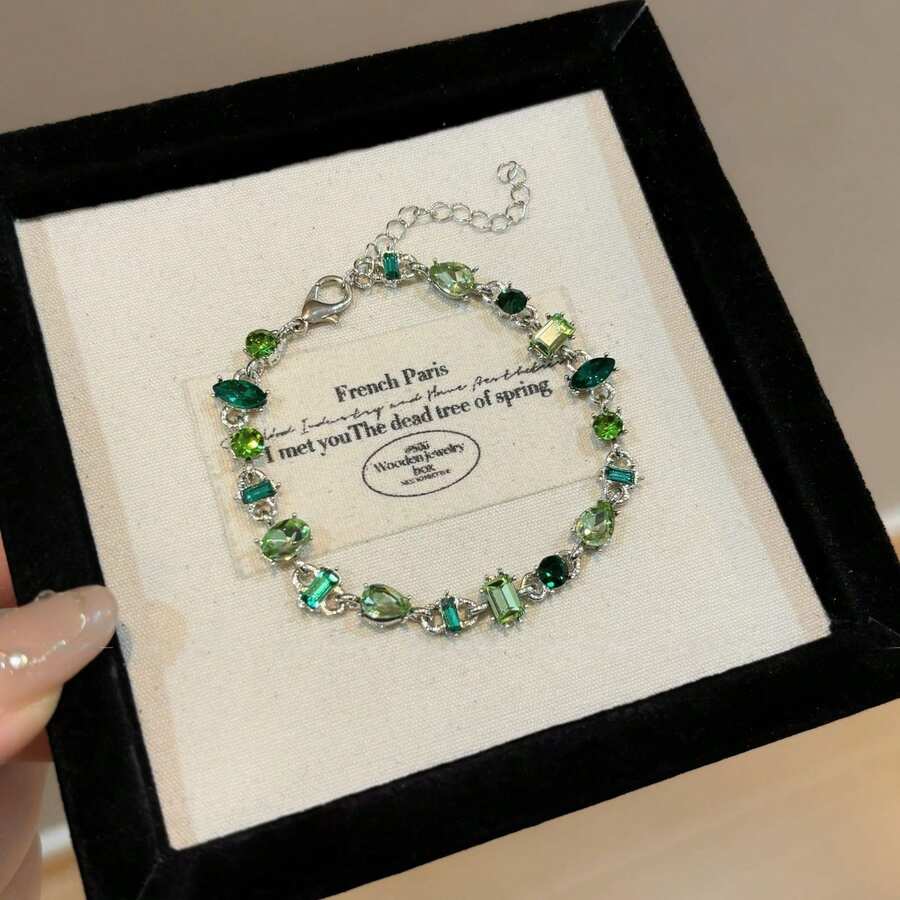 1pc Fashion Summer Sparkling Green Candy Rhinestone Bracelet, Mori Style Niche Fresh Versatile Bracelet, Suitable For Gifts And Daily Wear - Multicolor - View 1