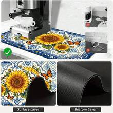 1pc Dish Drying Mat, Coffee Machine Mat, European Blue & White Floral Border With Sunflower & Butterfly Pattern, Durable, Highly Absorbent, Suitable For Dining Table, Cafe, Multi-Purpose Drainage Mat, Home Gift, Tabletop Decor - XYLSD-454 - View 8